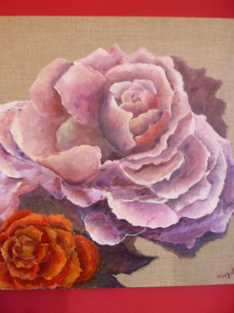 ROSES HUILE SUR LIN 60*60
