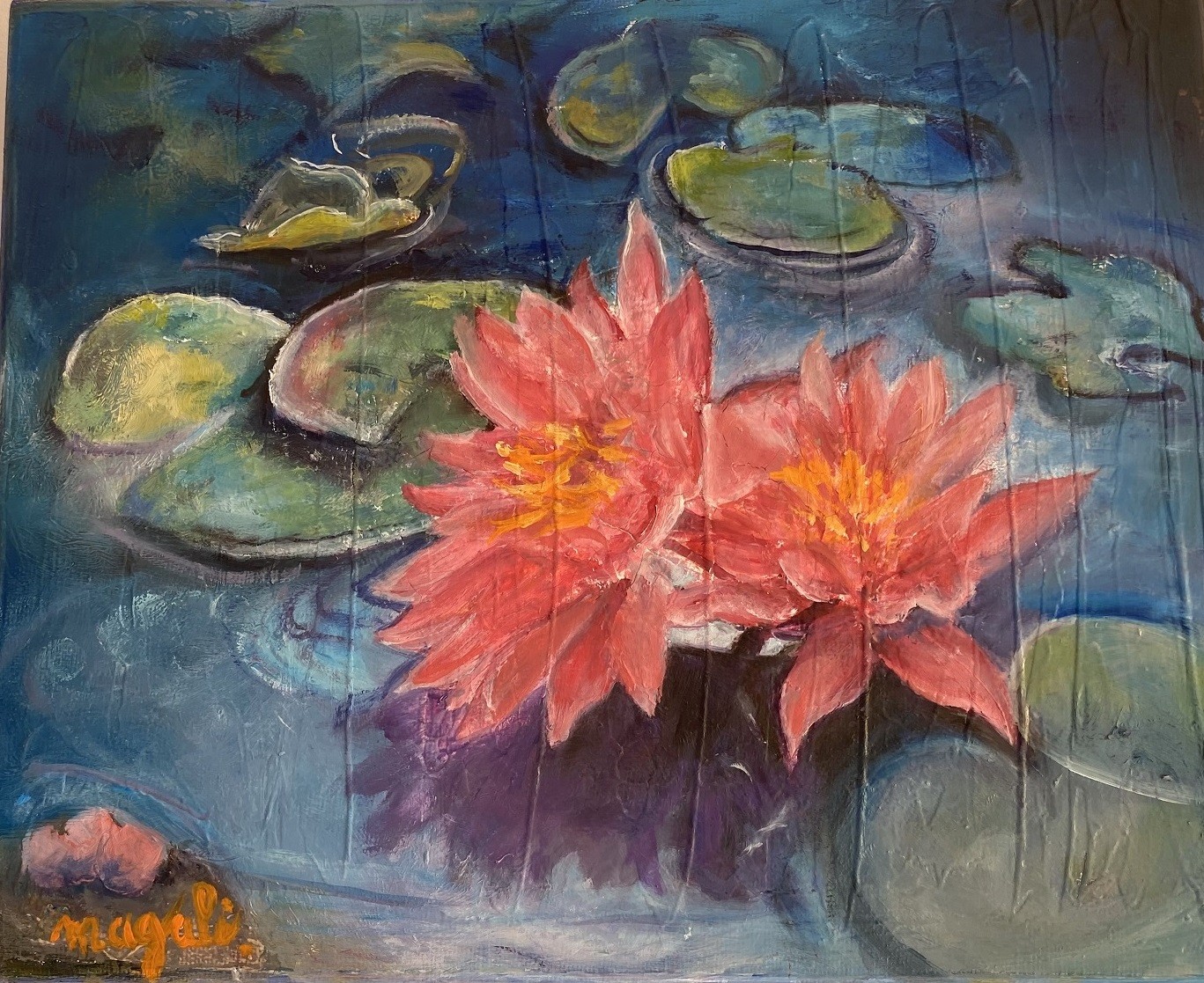 Deux nenuphars Huile sur toile de lin 30x24 VENDU