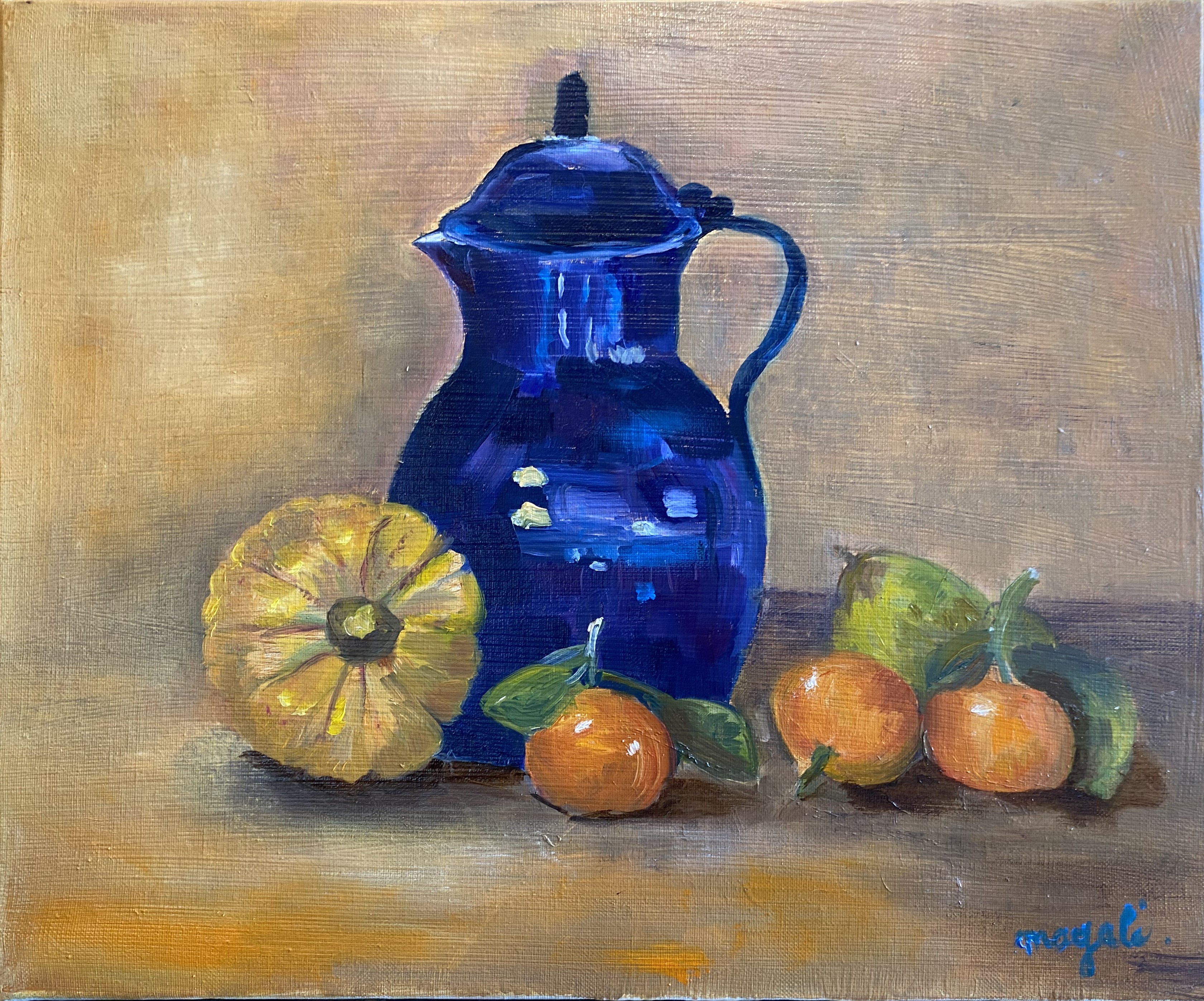 Huile d'apres nature la cafetière bleue