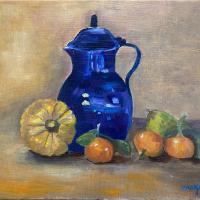 Huile d'apres nature la cafetière bleue