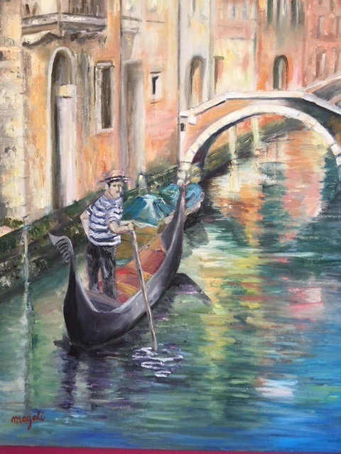 Il GONDOLIERE   65*54  Série : Venise et ses reflets Huile Vendue
