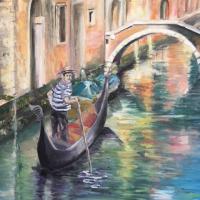 Il GONDOLIERE   65*54  Série : Venise et ses reflets Huile Vendue