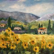 Les tournesols Huile sur toile de lin Vendu 58x43