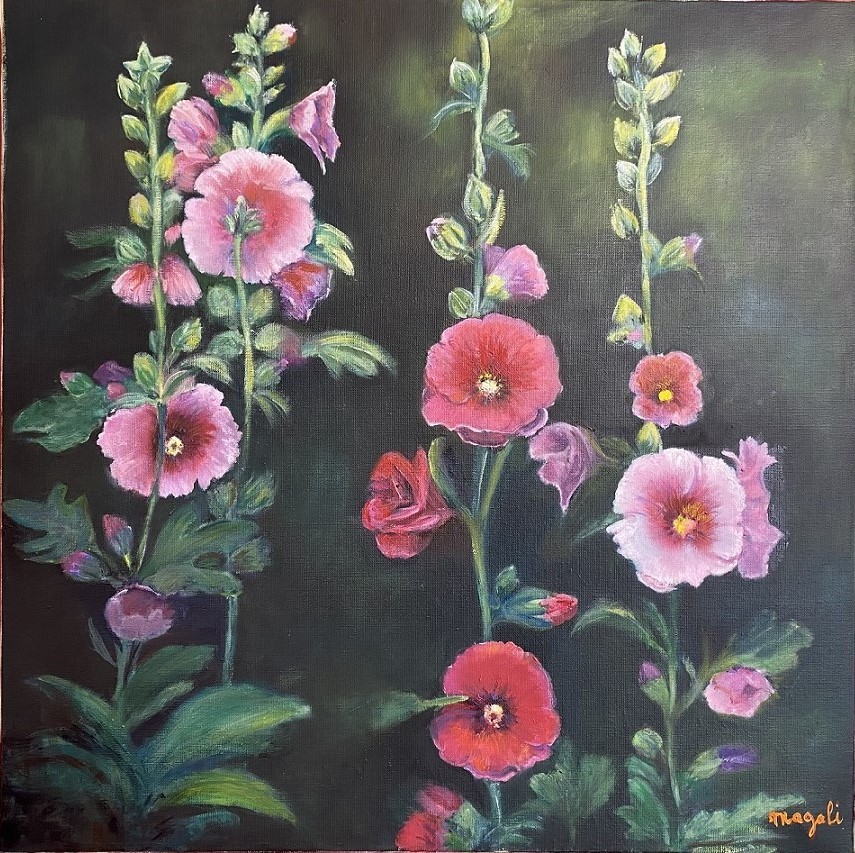 Roses tremieres huile 60*60