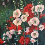 ROSES TREMIERES HUILE 73*50 Toile vendue